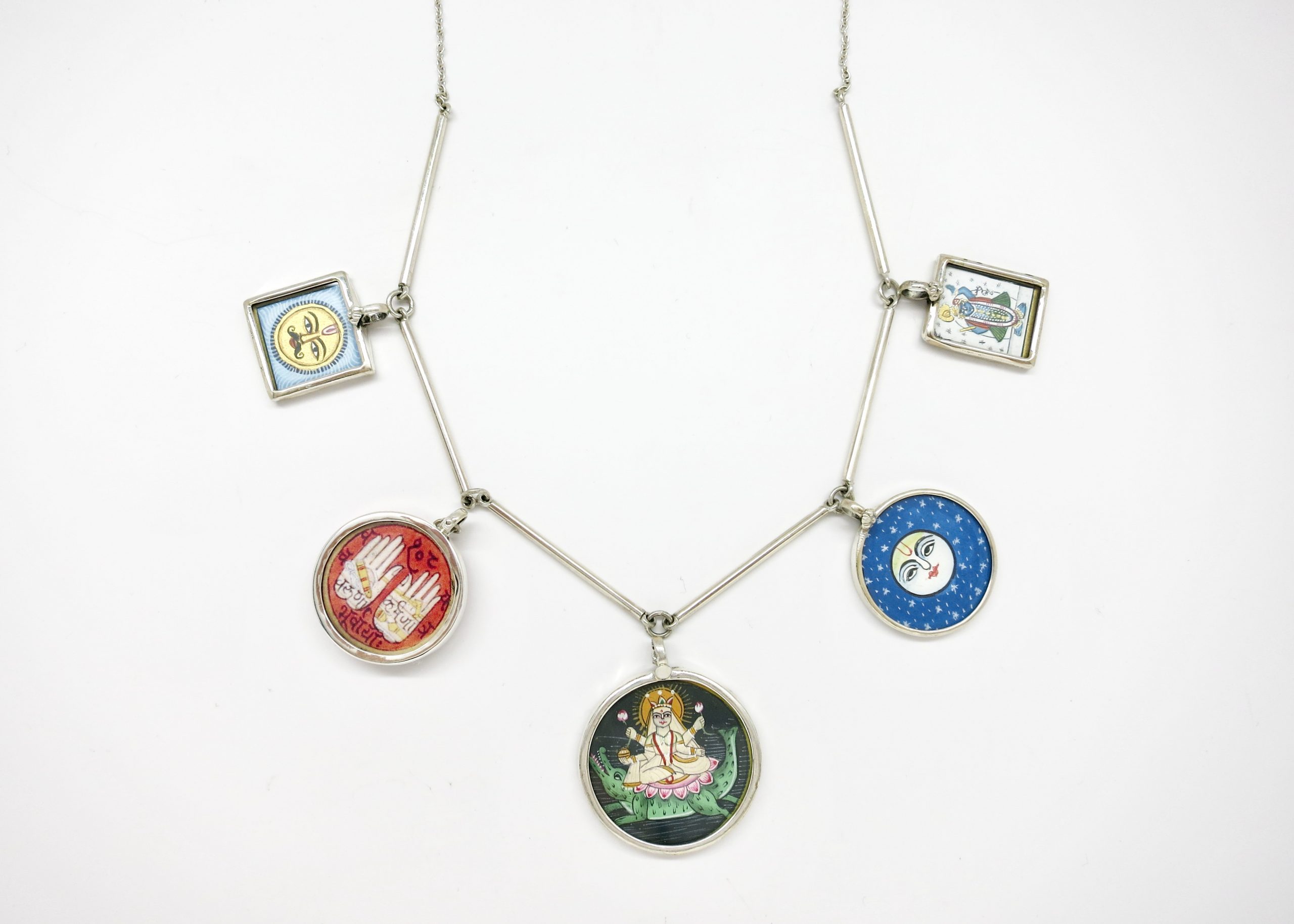 Conversation-starting linked necklace with miniature painting pendants The Miniaturist by Lai